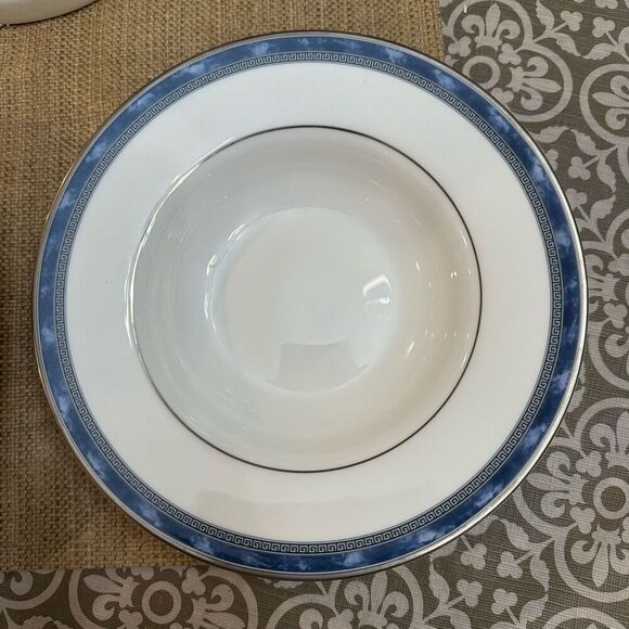 Royal Doulton Fine Bone China 4 Pc Soup Bowl Set Blue Silver Greek - Picture 3 of 8